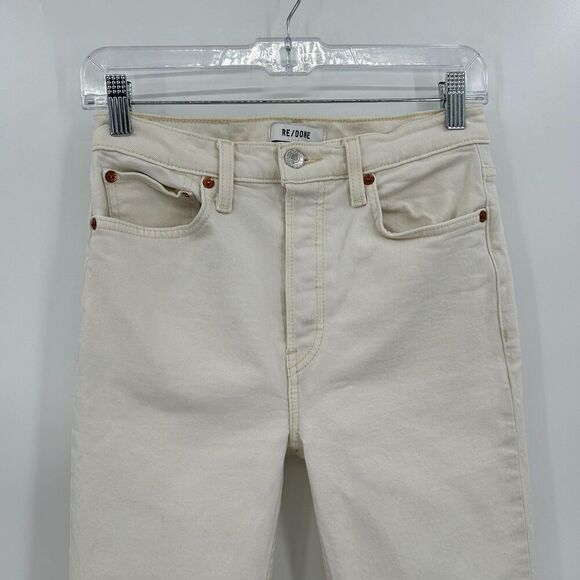 RE/DONE Vintage White Ivory 90's High Rise Ankle Crop Rigid Denim Jeans Size 26 - Picture 4 of 10